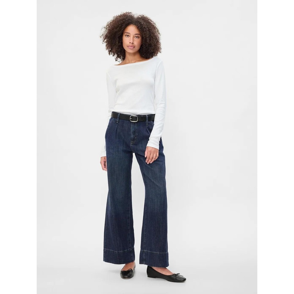 Gap High Rise Wide Leg Pleated Trouser Jean 8 29S Short Dark Wash